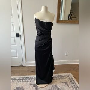Black and white satin formal gown